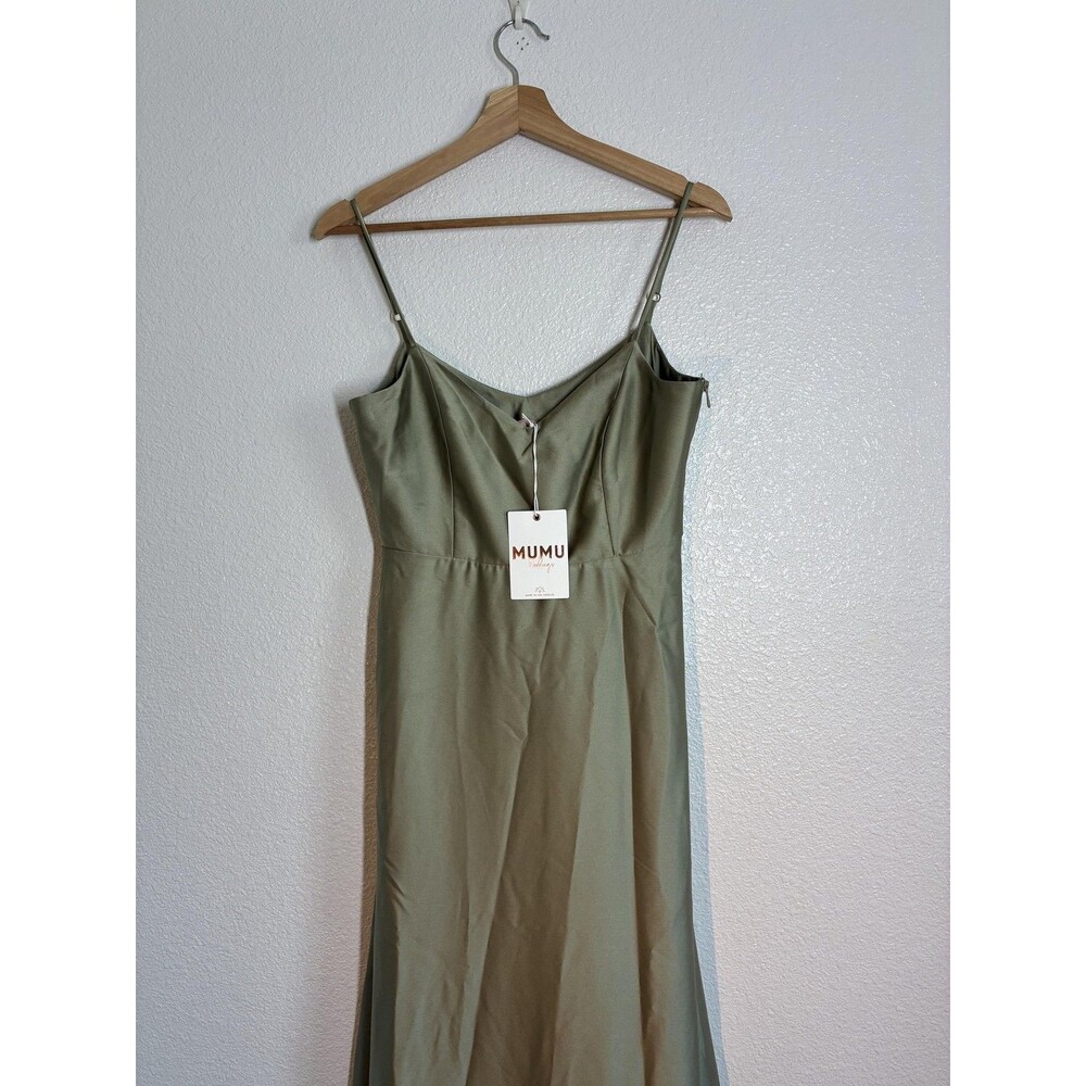 Show Me Your Mumu Faith Maxi Dress Womens Small Green Satin V Neck Wedding - Picture 8 of 16